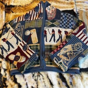 ITS IN THE BAG Vintage Open Jacket Cardigan Woven Tapestry USA Size Large Golf